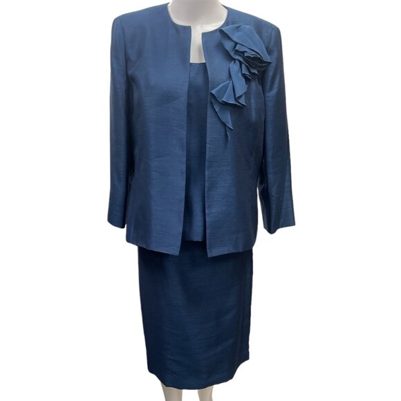 Kasper Womens Iridescent Navy Blue Piece Suit Size 12 SKU 1506